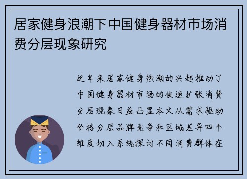 居家健身浪潮下中国健身器材市场消费分层现象研究